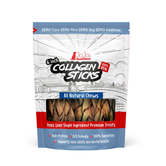 Bâtonnets de collagène tressés entièrement naturels pour chiens, favorisent la santé des articulations, de la peau et du pelage – Format standard de 15 cm (paquet de 4)