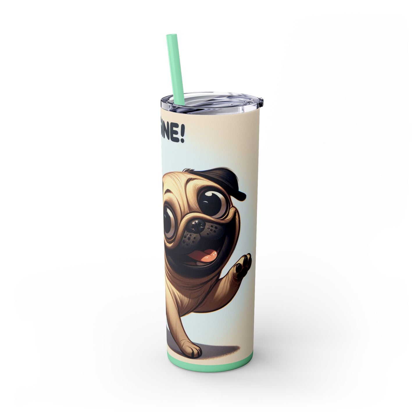 Pug Skinny Tumbler with Straw, 20oz