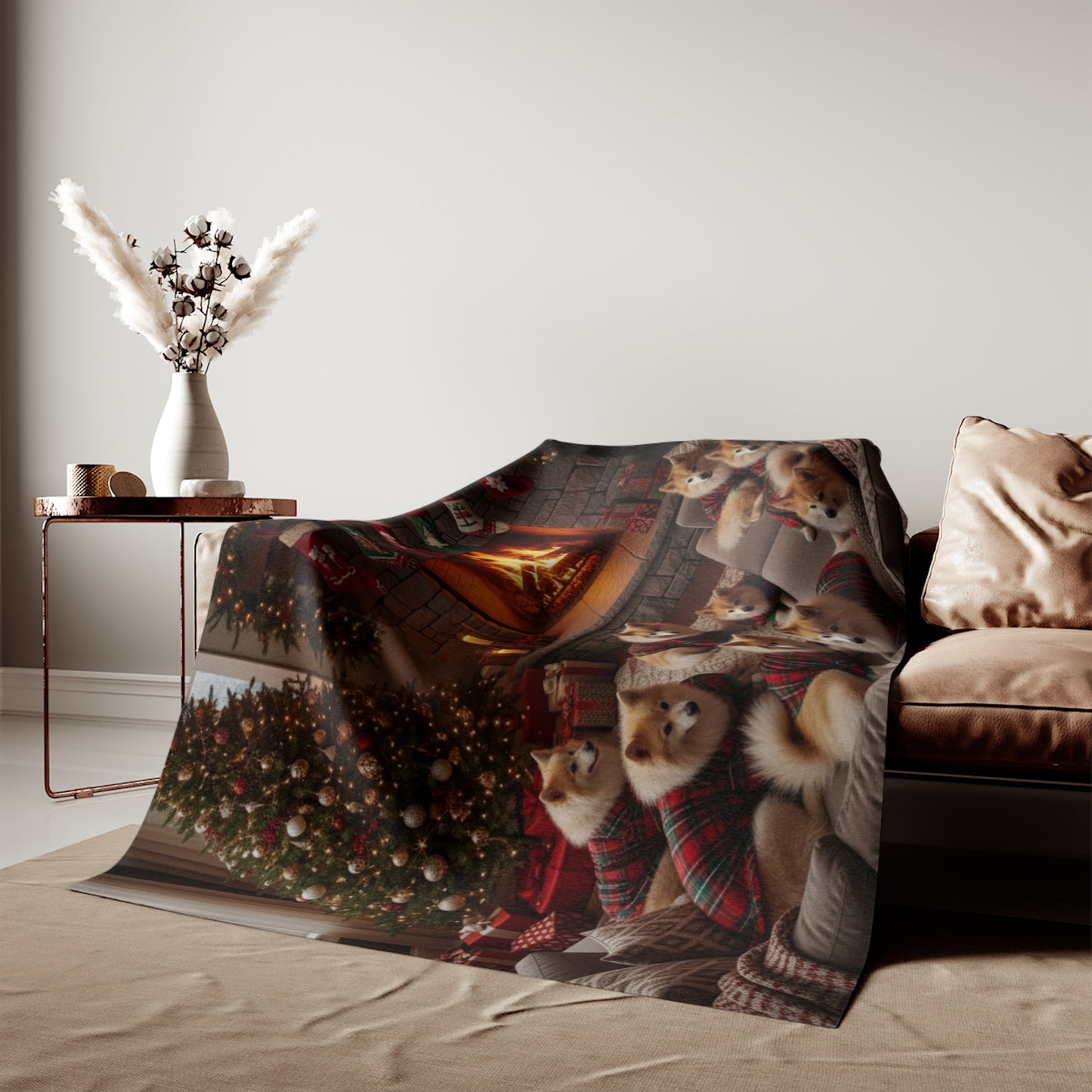 Icelandic Sheepdogs Holiday Fireplace Blanket
