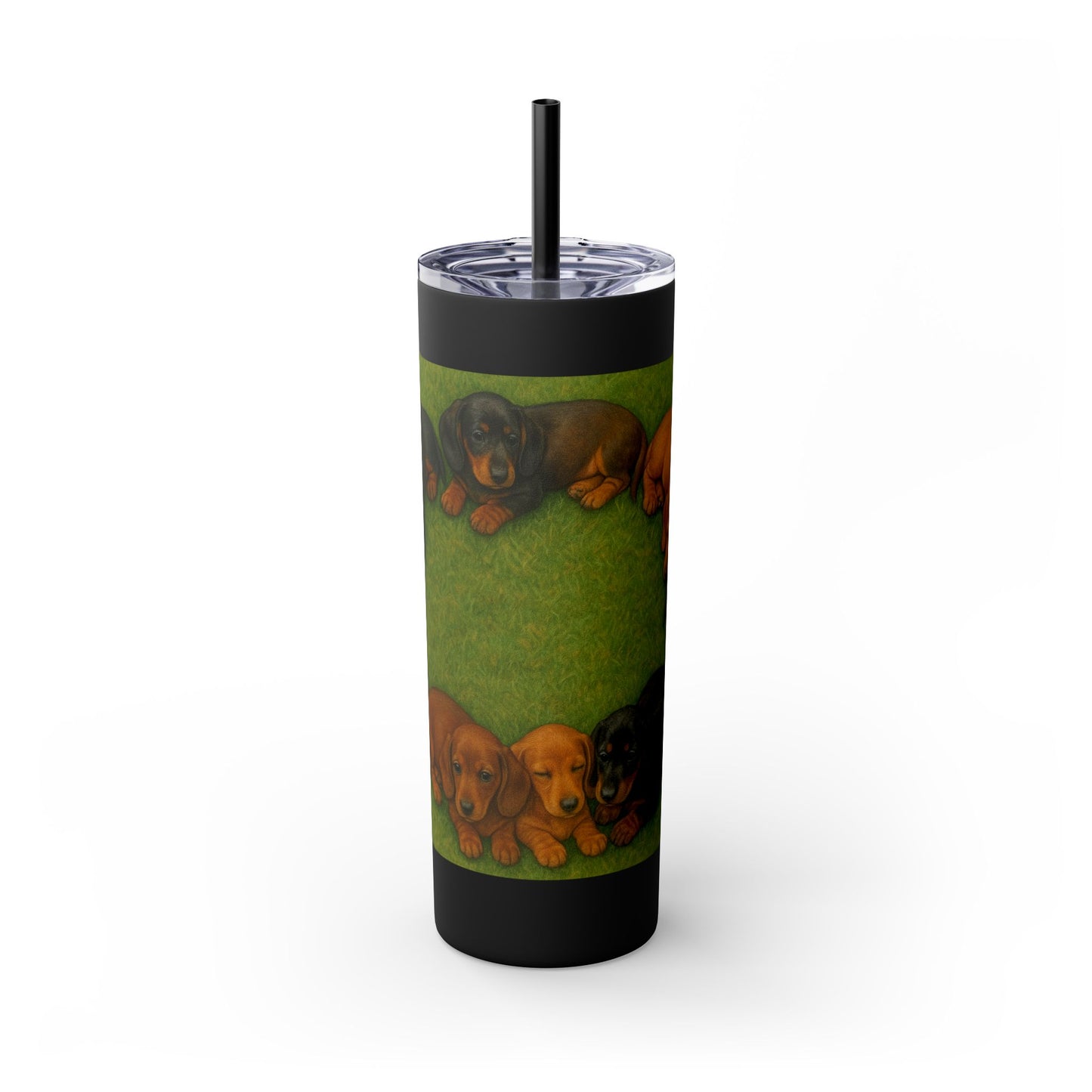 Gobelet isotherme avec paille, motif chiots teckels, 590 ml