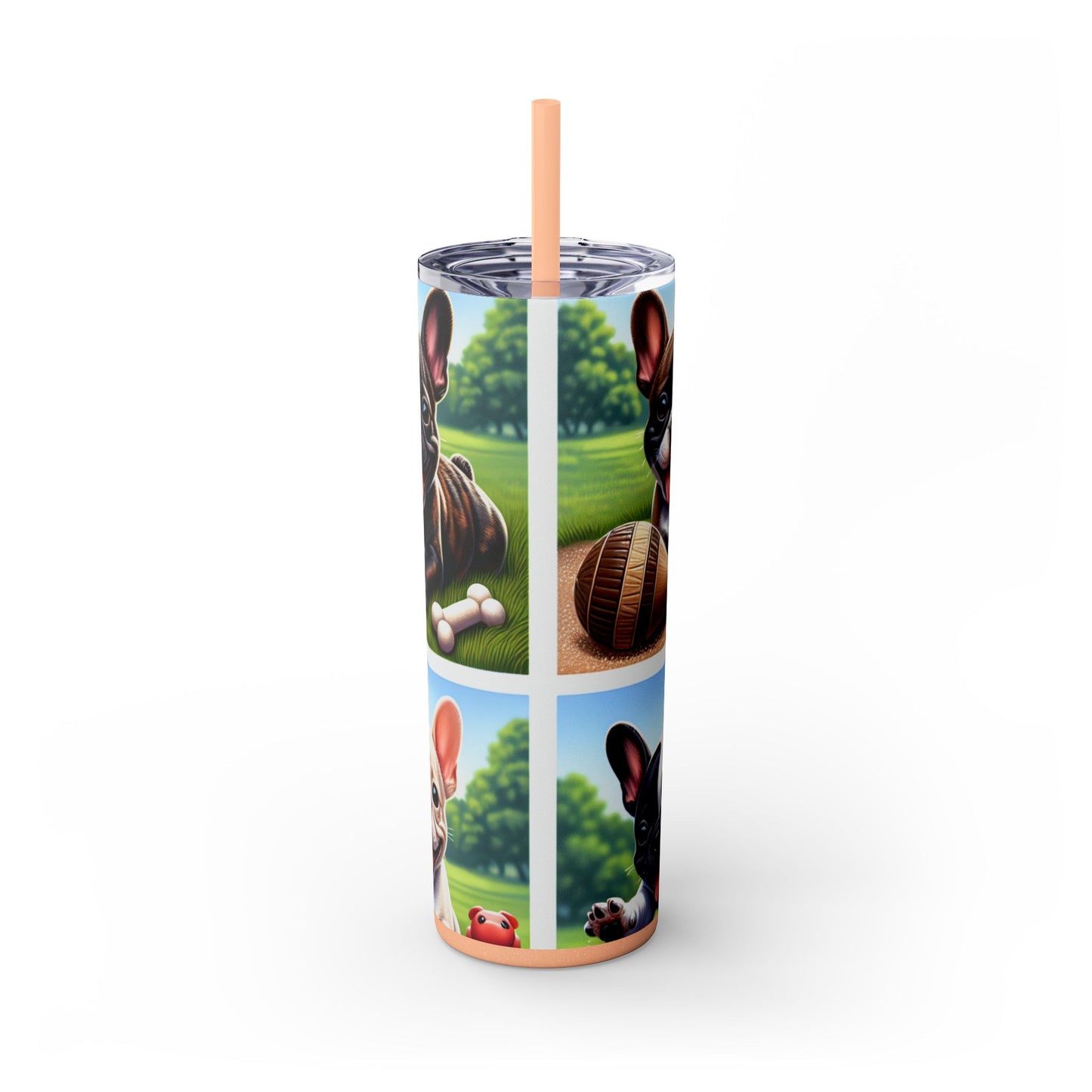 French Bulldog Skinny Tumbler with Straw, 20oz
