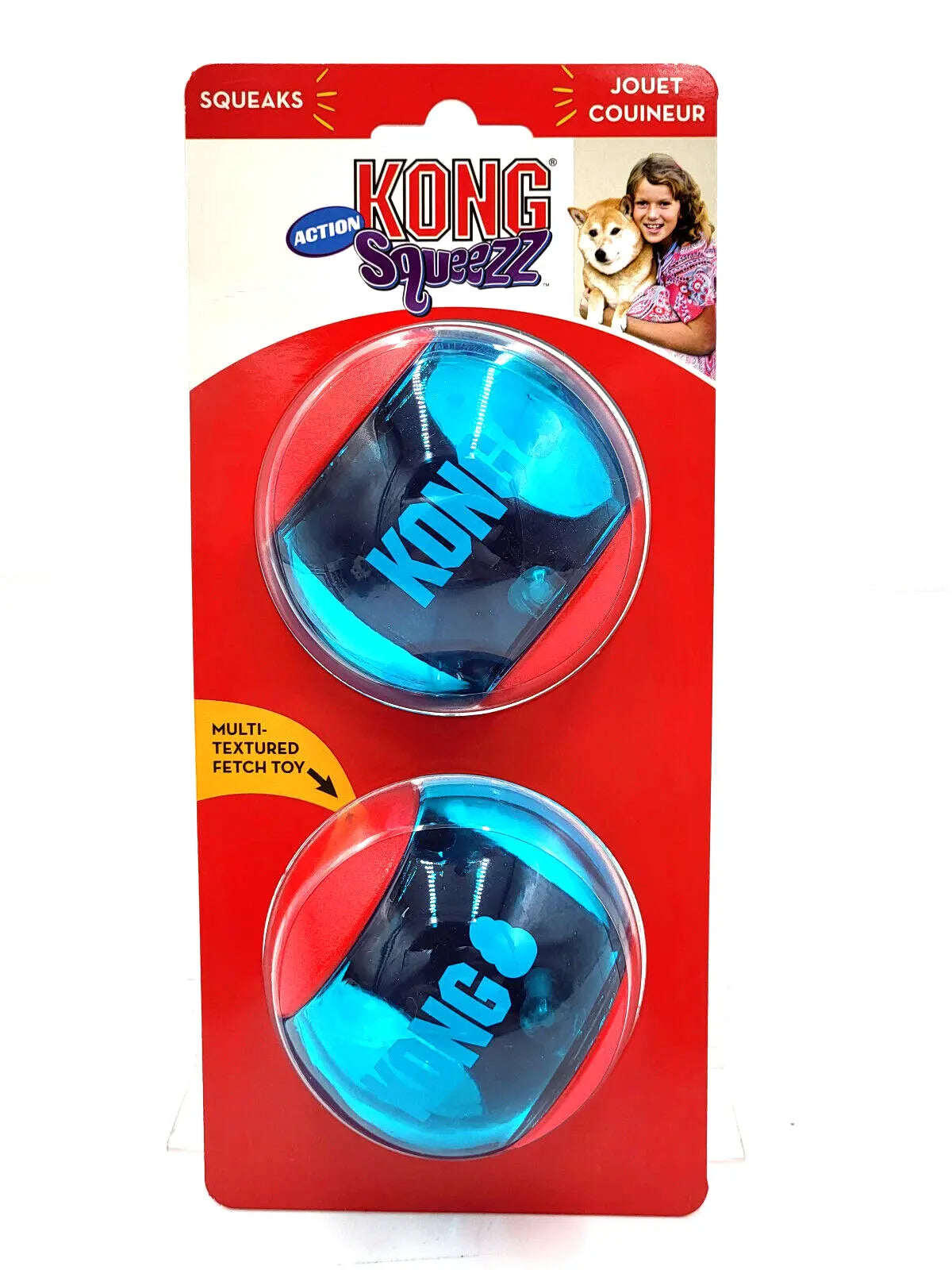 Balle d'action KONG Squeezz rouge, lot de 2, grande, jouet à lancer pour chien qui couine, 7,6 cm 