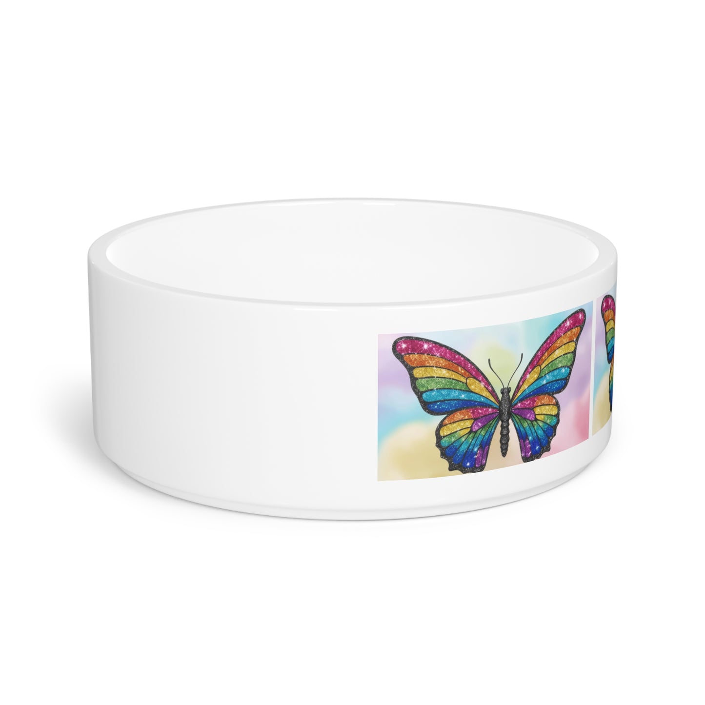 Glittery Rainbow Butterfly Pet Bowl