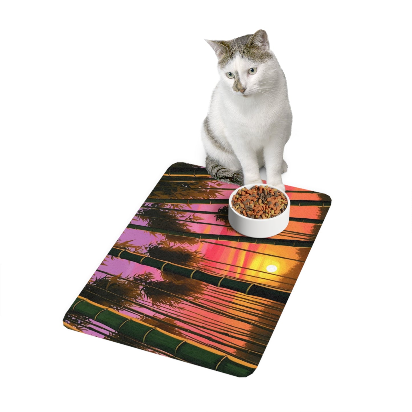 Tapis pour gamelle d'animaux (30 x 45 cm) - Forêt de bambous Lever de soleil