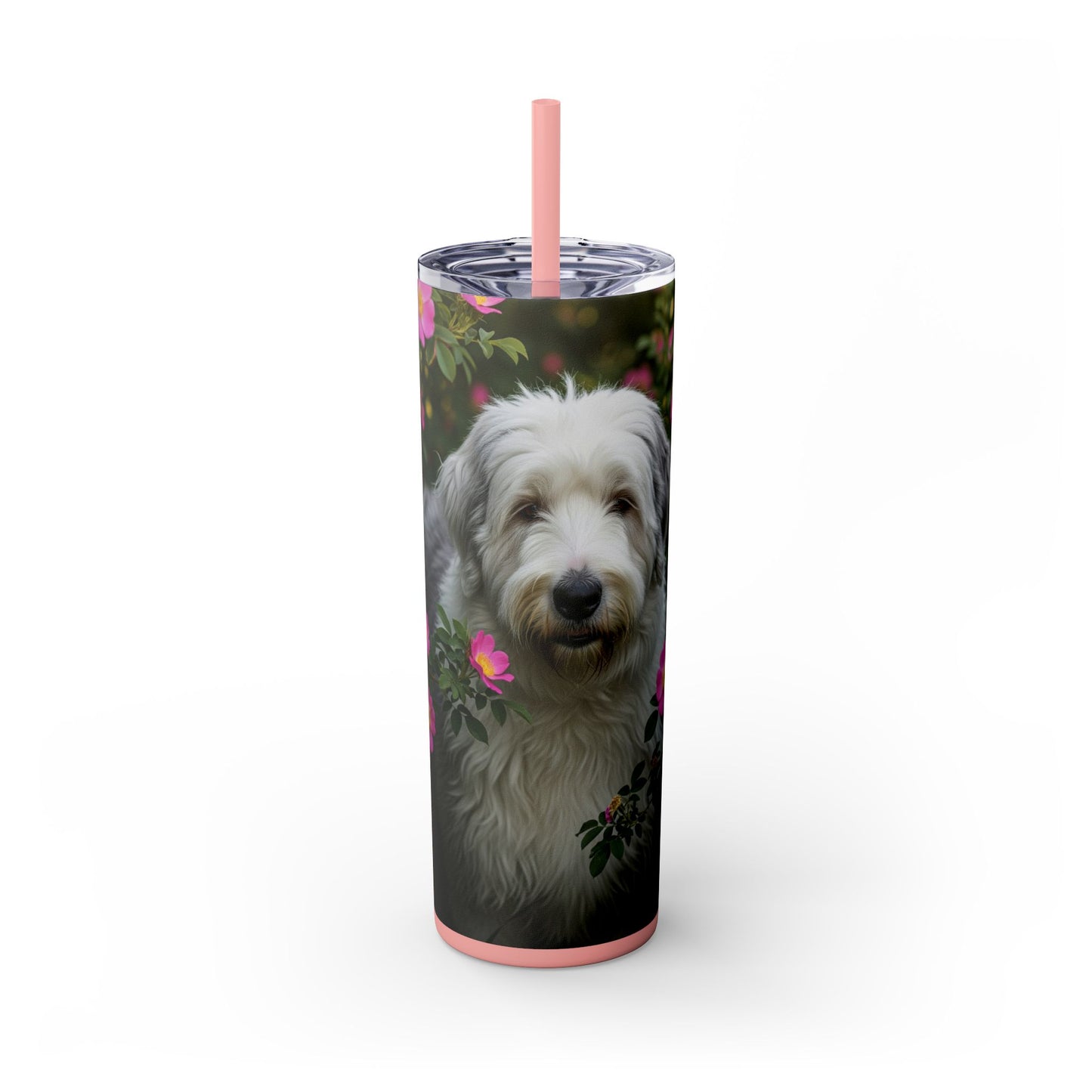Old English Sheepdog Skinny Tumbler with Straw, 20oz