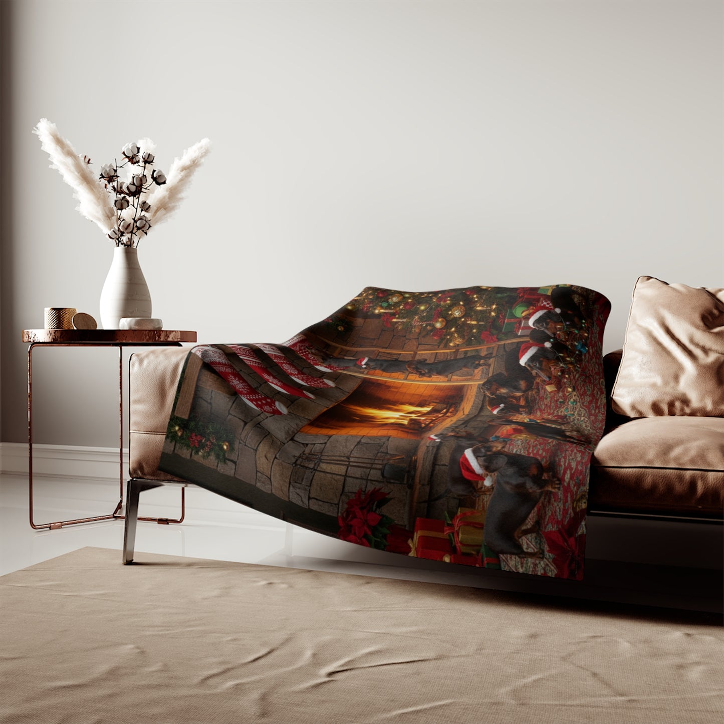 Dachshund Holiday Fireplace Blanket
