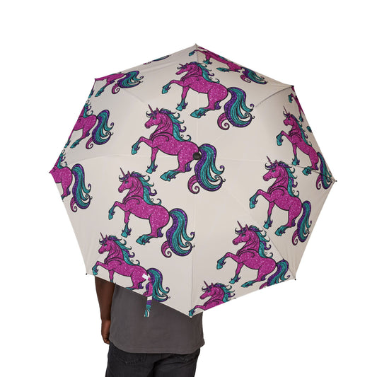 Glittery Psychedelic Unicorn Semi-Automatic Foldable Umbrella