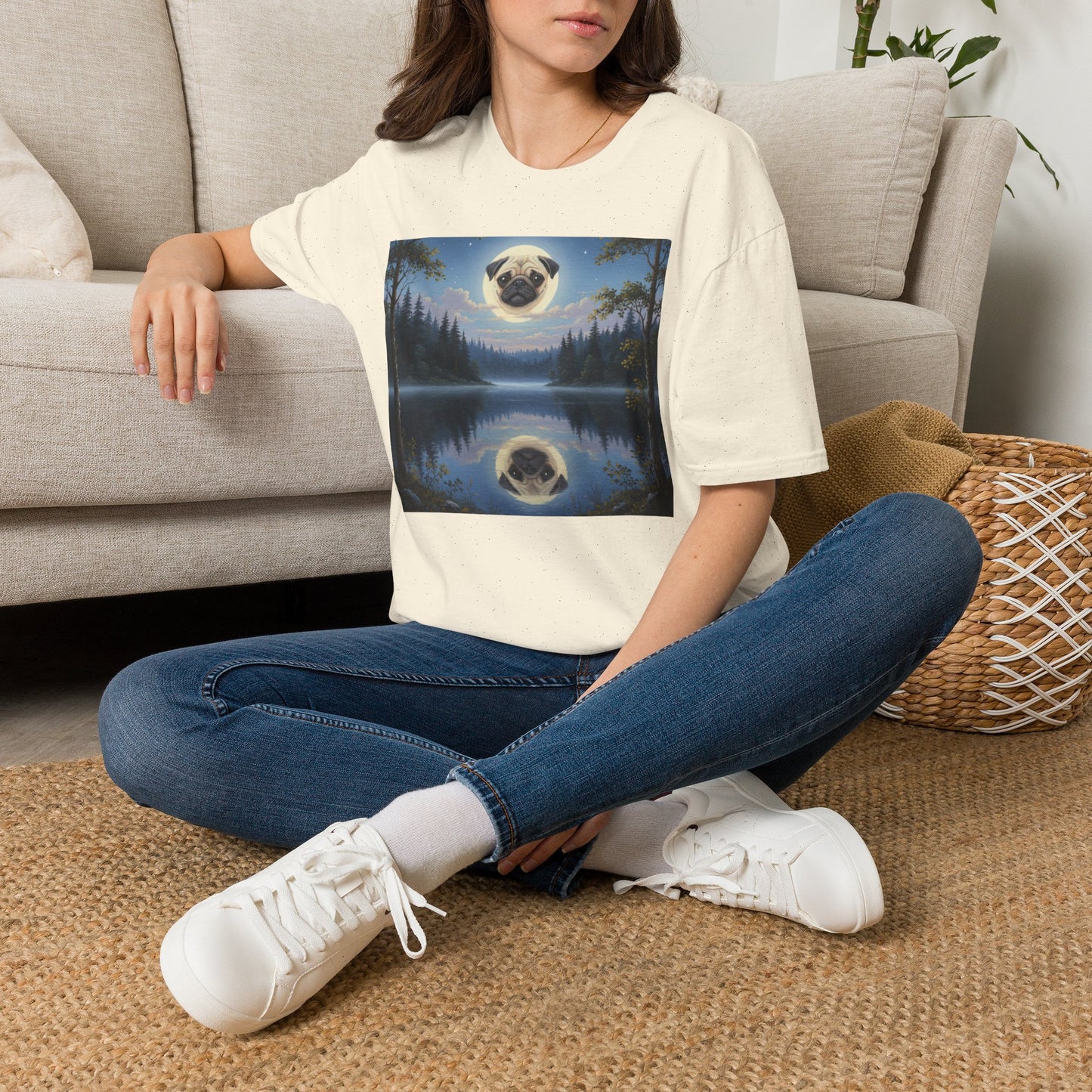 Canine Canvas Collection: Pug Moon Tee Shirt