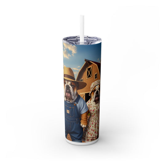 Bulldog Skinny Tumbler with Straw, 20oz