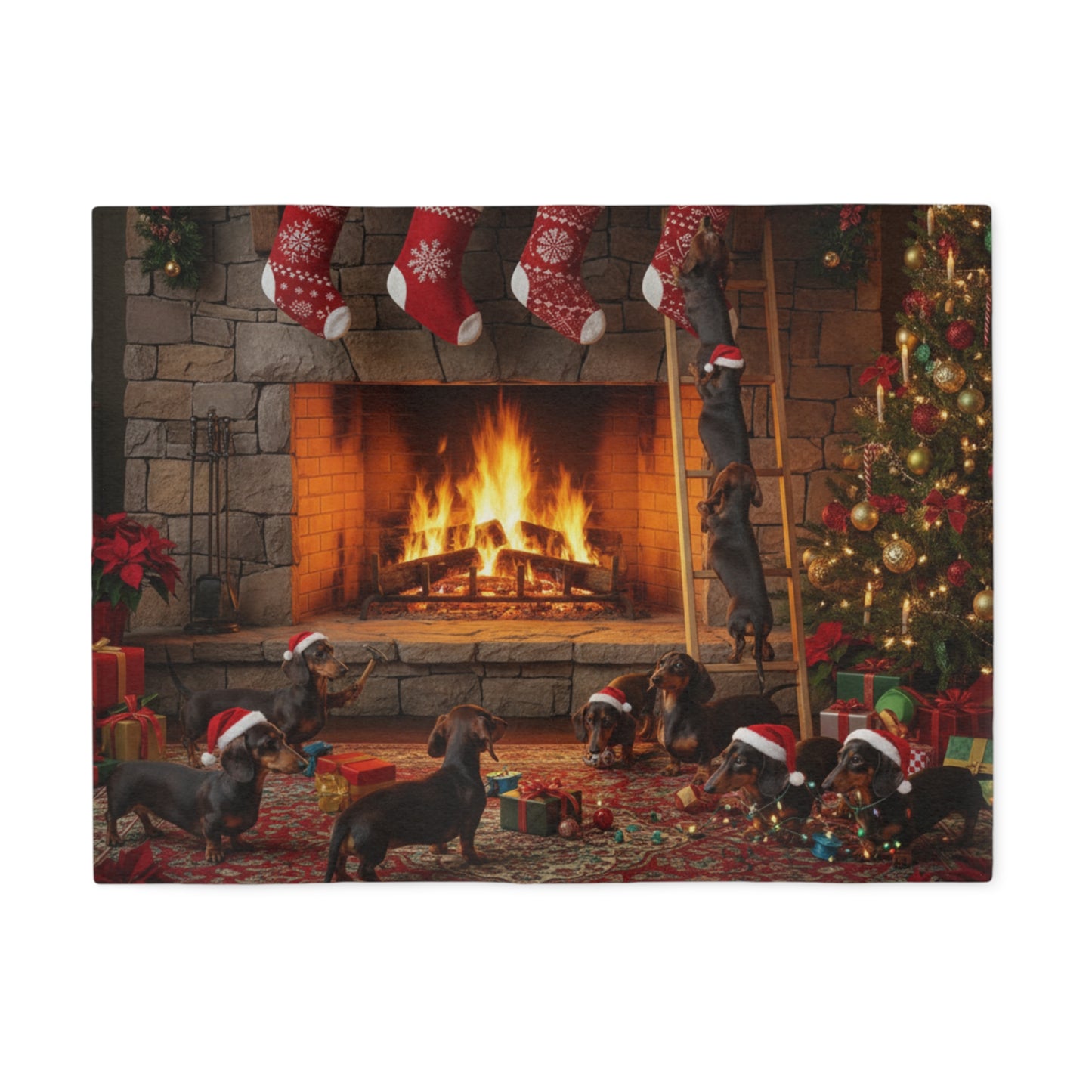 Dachshund Holiday Fireplace Blanket