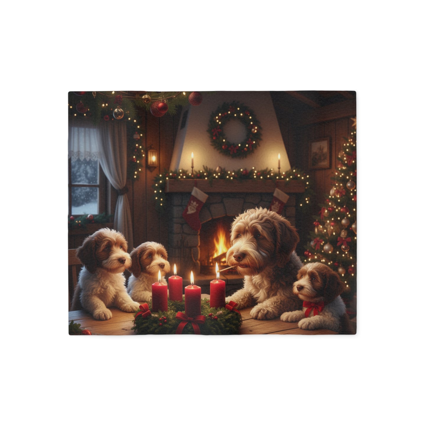 Lagotto Romagnolos Lighting an Advent Candle Blanket