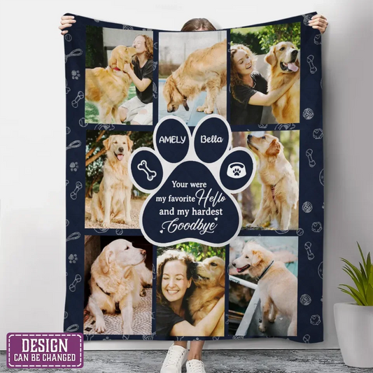 Personalized Memorial Dog Fleece Throw Blanket - Memorial Gift Idea For Dog Owner - Upload Dog Photo - You Were My Favorite Hello And My Hardest Goodbye