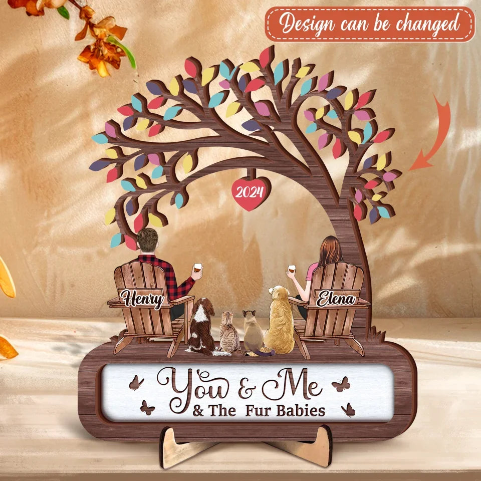 Arte de madera personalizado de pareja con mascotas (hasta 4 perros, gatos y conejos) - Idea de regalo para parejas o amantes de las mascotas - You &amp; Me &amp; The Fur Babies