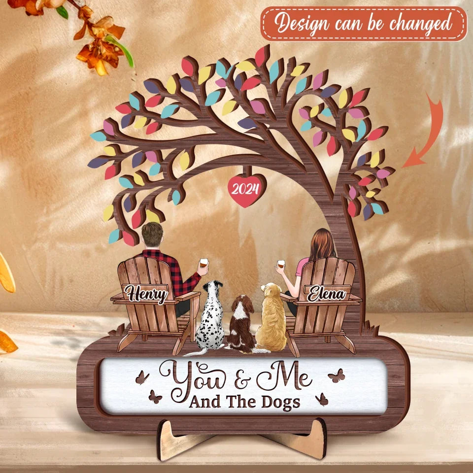 Arte de madera personalizado de pareja con mascotas (hasta 4 perros, gatos y conejos) - Idea de regalo para parejas o amantes de las mascotas - You &amp; Me &amp; The Fur Babies