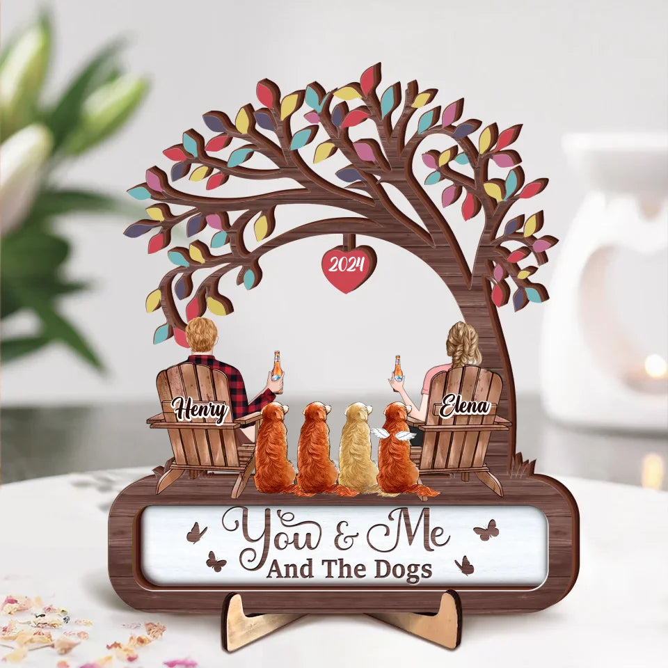 Arte de madera personalizado de pareja con mascotas (hasta 4 perros, gatos y conejos) - Idea de regalo para parejas o amantes de las mascotas - You &amp; Me &amp; The Fur Babies
