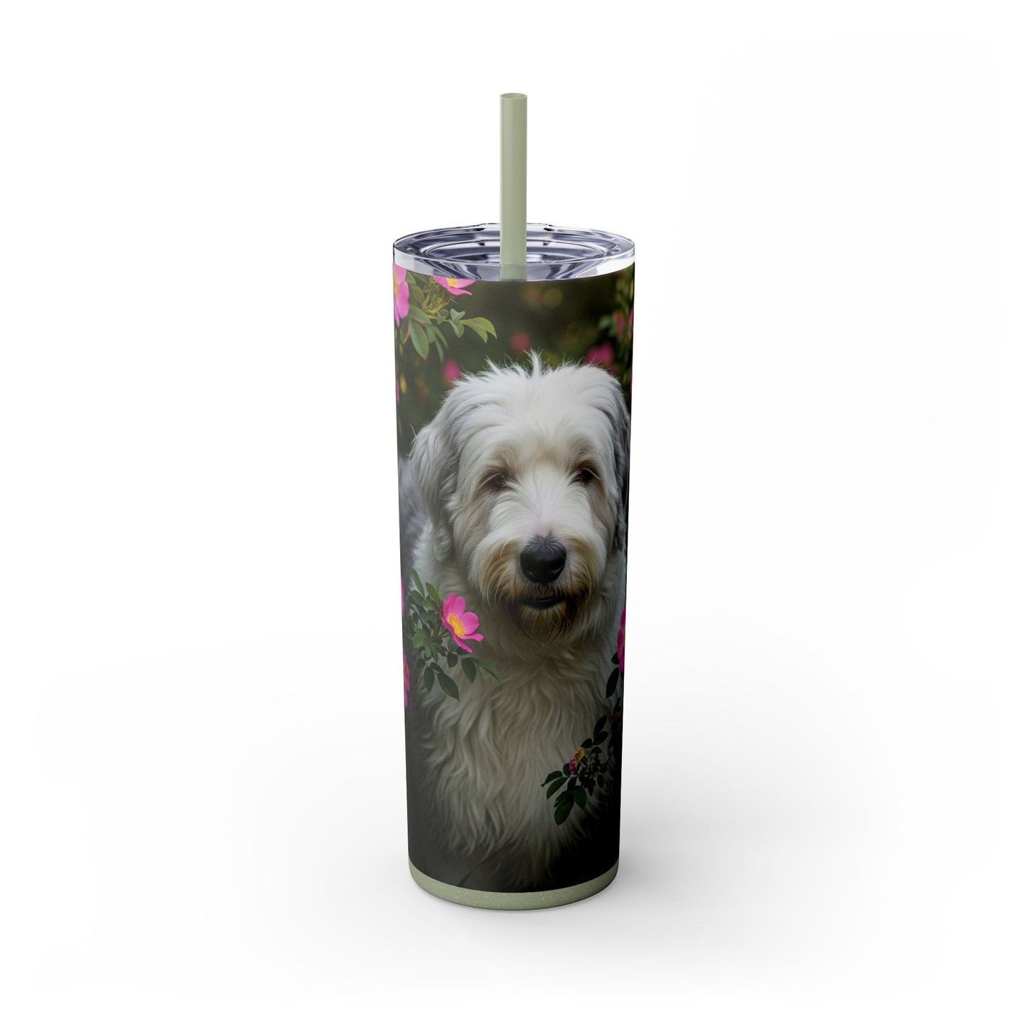 Old English Sheepdog Skinny Tumbler with Straw, 20oz