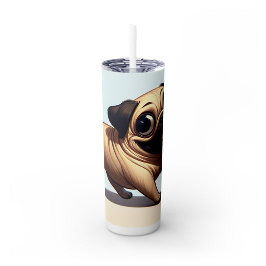 Pug Skinny Tumbler with Straw, 20oz