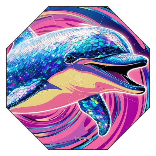 Glittery Psychedelic Dolphin Semi-Automatic Foldable Umbrella