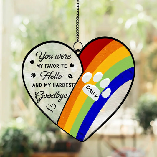 Personalized Memorial Dogs Suncatcher - Memorial Gift For Dogs Lover - Your My Favorite Hello And  My Hardest Goodbye