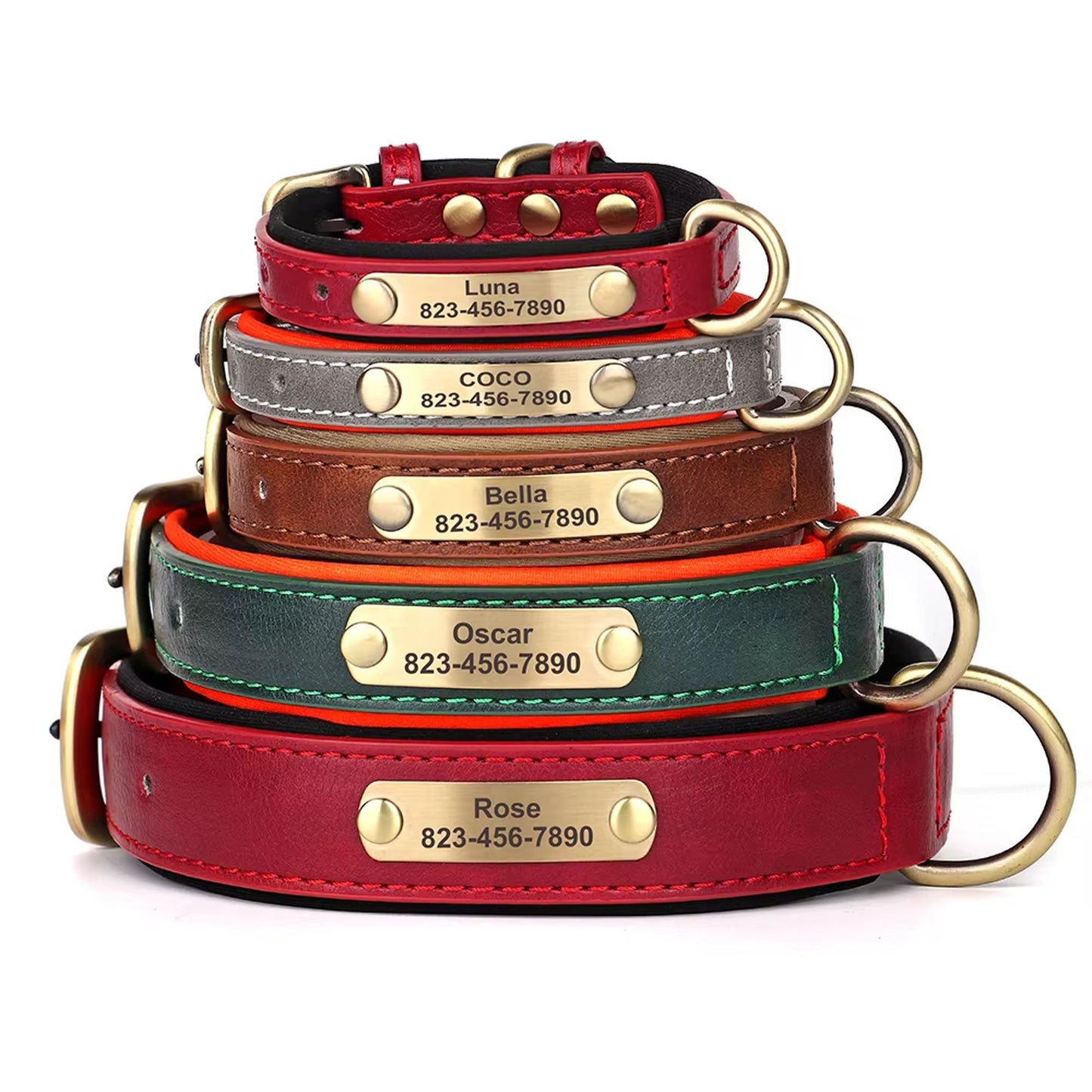 Collar de perro personalizado, de cuero sintético con grabado personalizado, con placa de identificación con grabado gratuito para perros pequeños, medianos y grandes - C1502