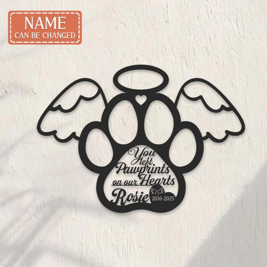Personalized Memorial Dog Metal Sign - Memorial Gift Idea For Dog Lover - You Left Pawprints On Our Hearts