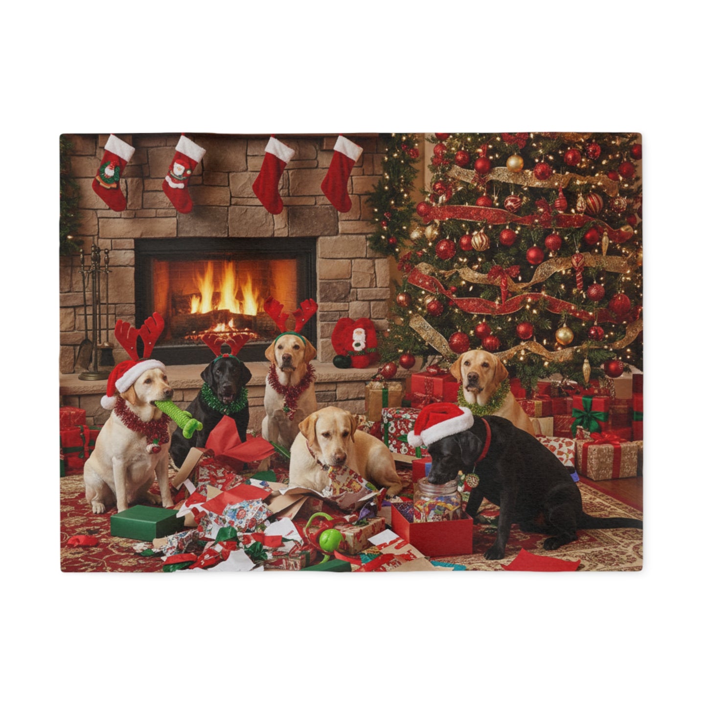 Festive Holiday Fireplace Blanket