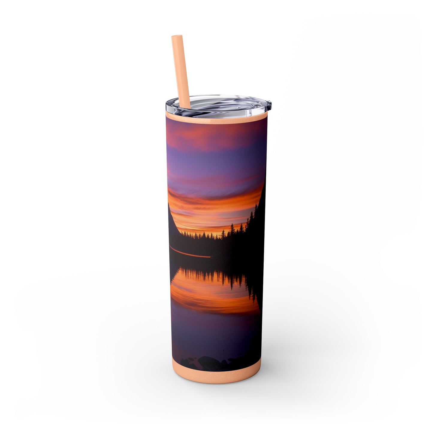 Mountain Lake Sunrise Skinny Tumbler with Straw, 20oz