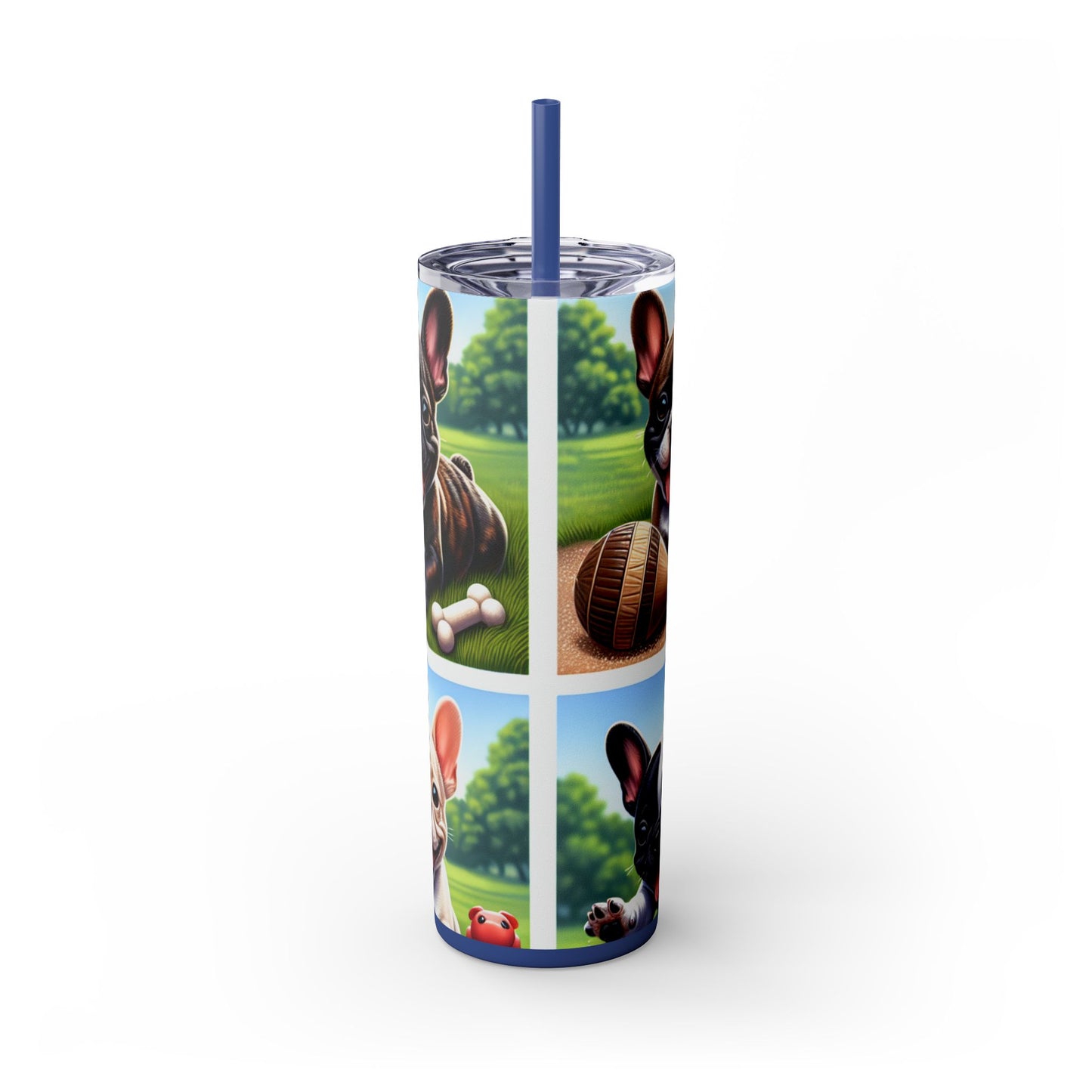 French Bulldog Skinny Tumbler with Straw, 20oz