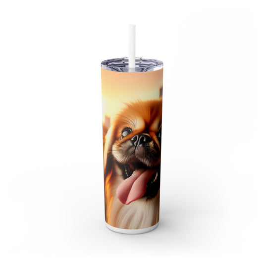 Pekingese Skinny Tumbler with Straw, 20oz