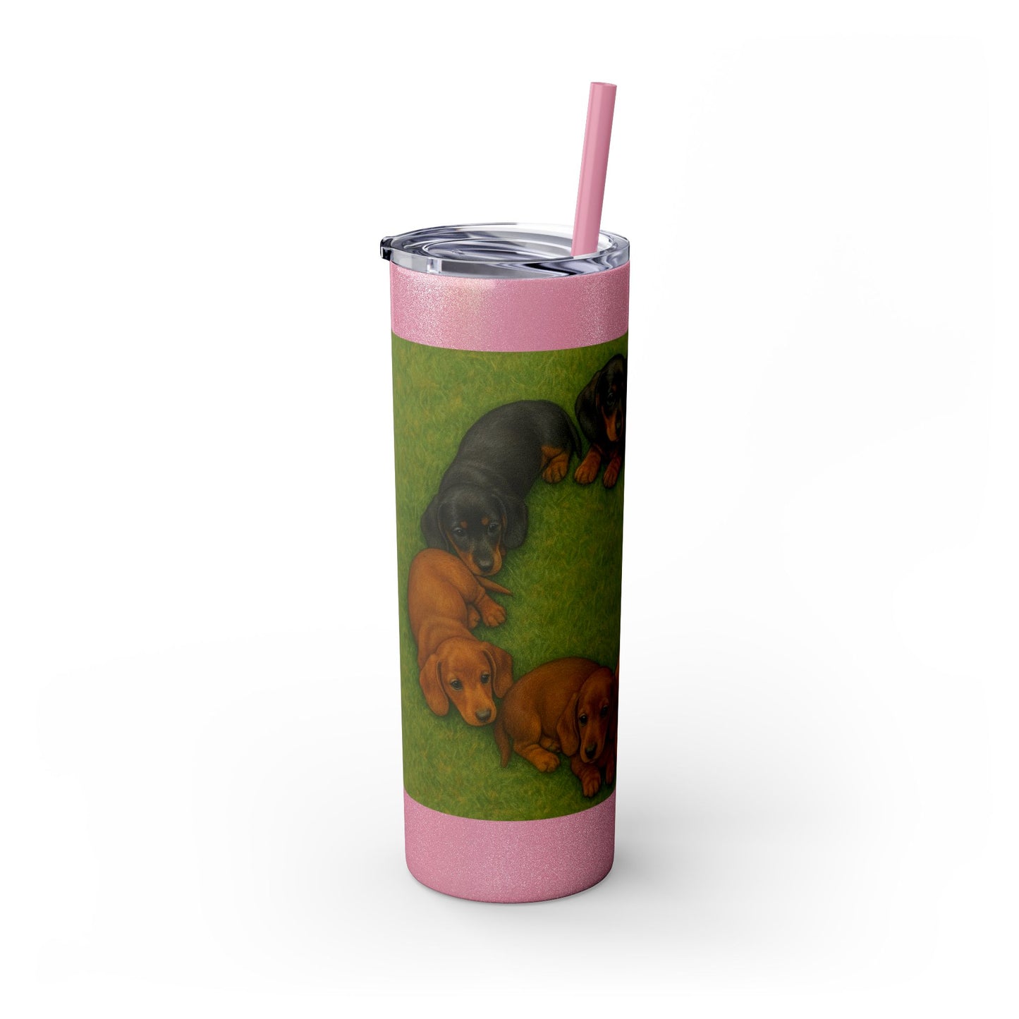 Gobelet isotherme avec paille, motif chiots teckels, 590 ml