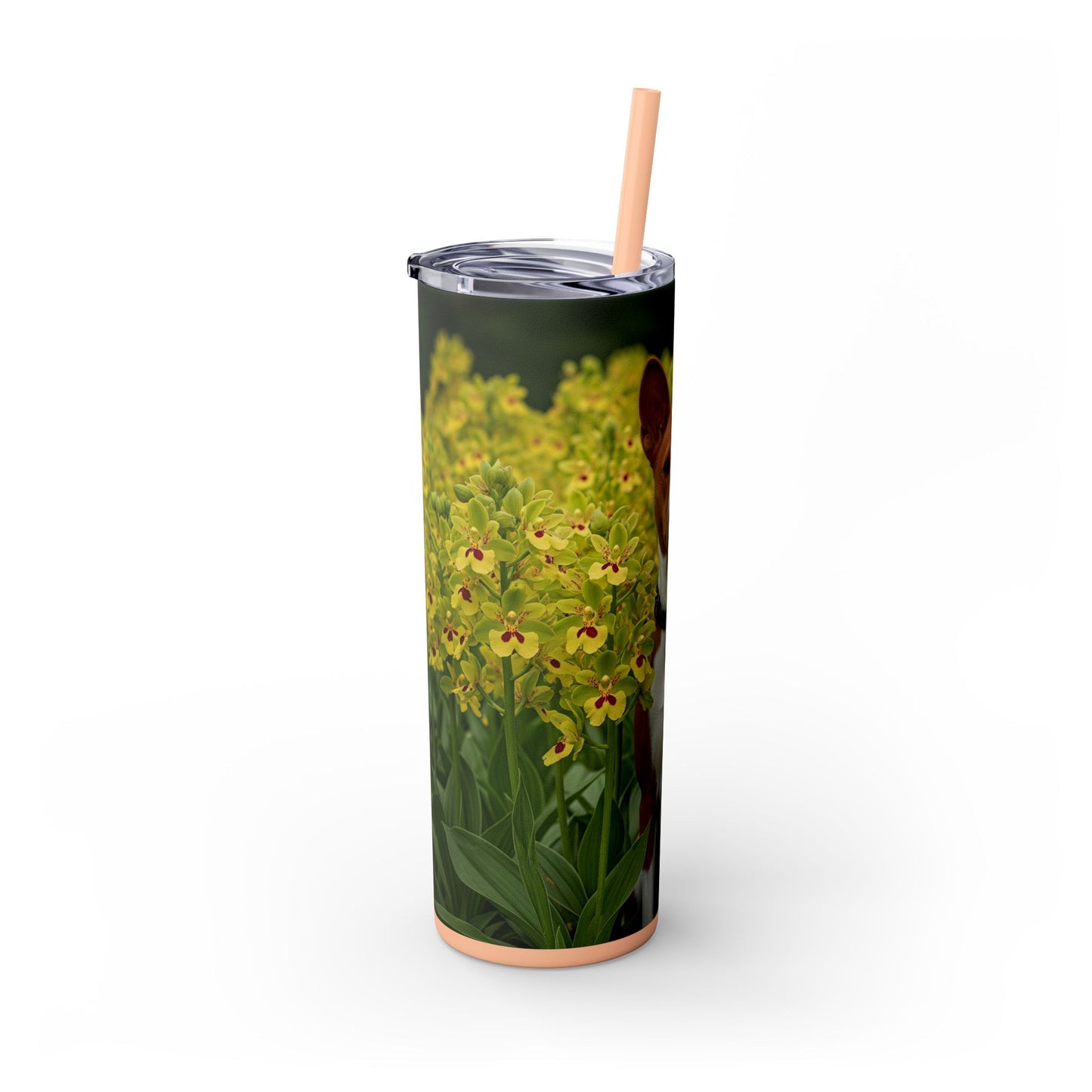 Basenji Skinny Tumbler with Straw, 20oz