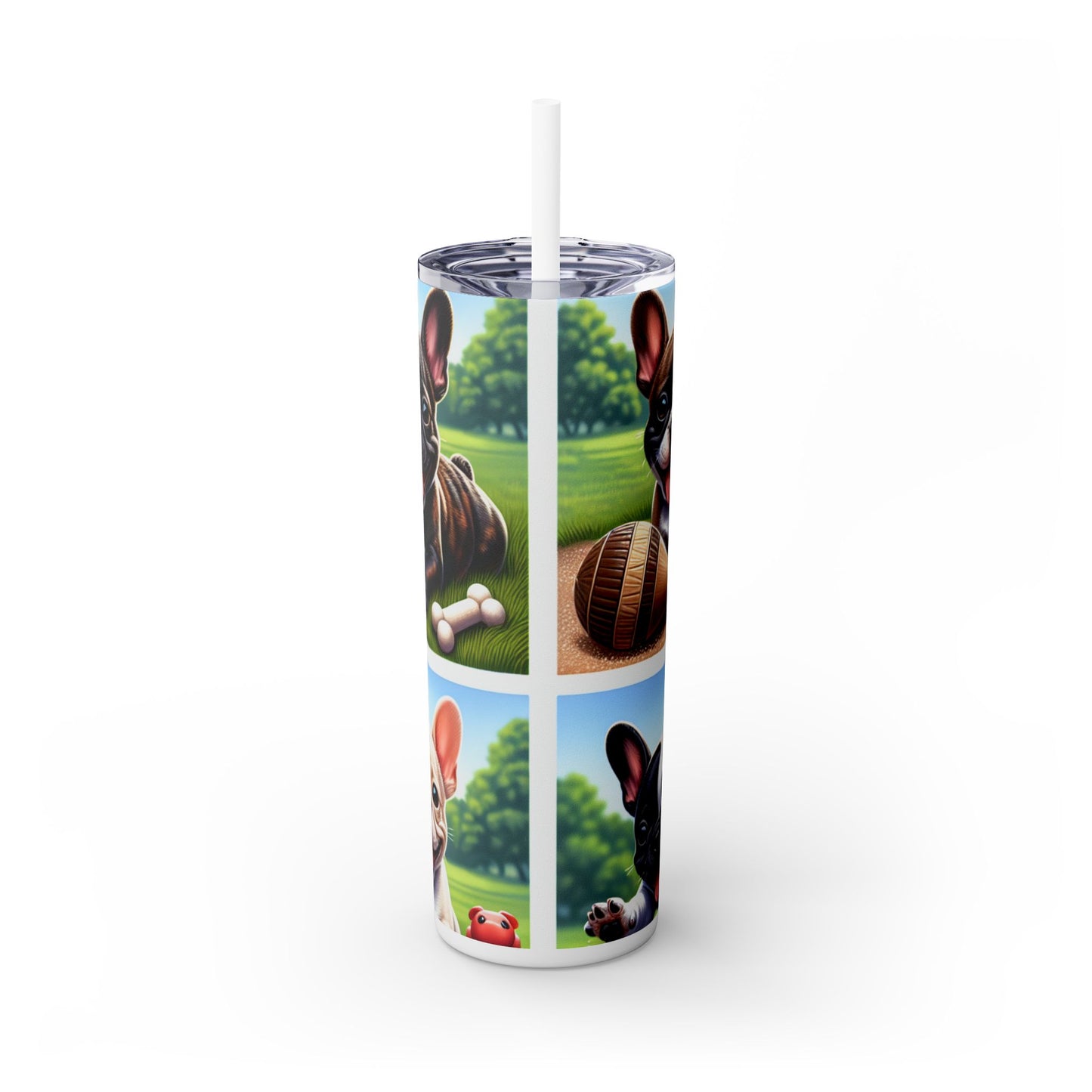 French Bulldog Skinny Tumbler with Straw, 20oz