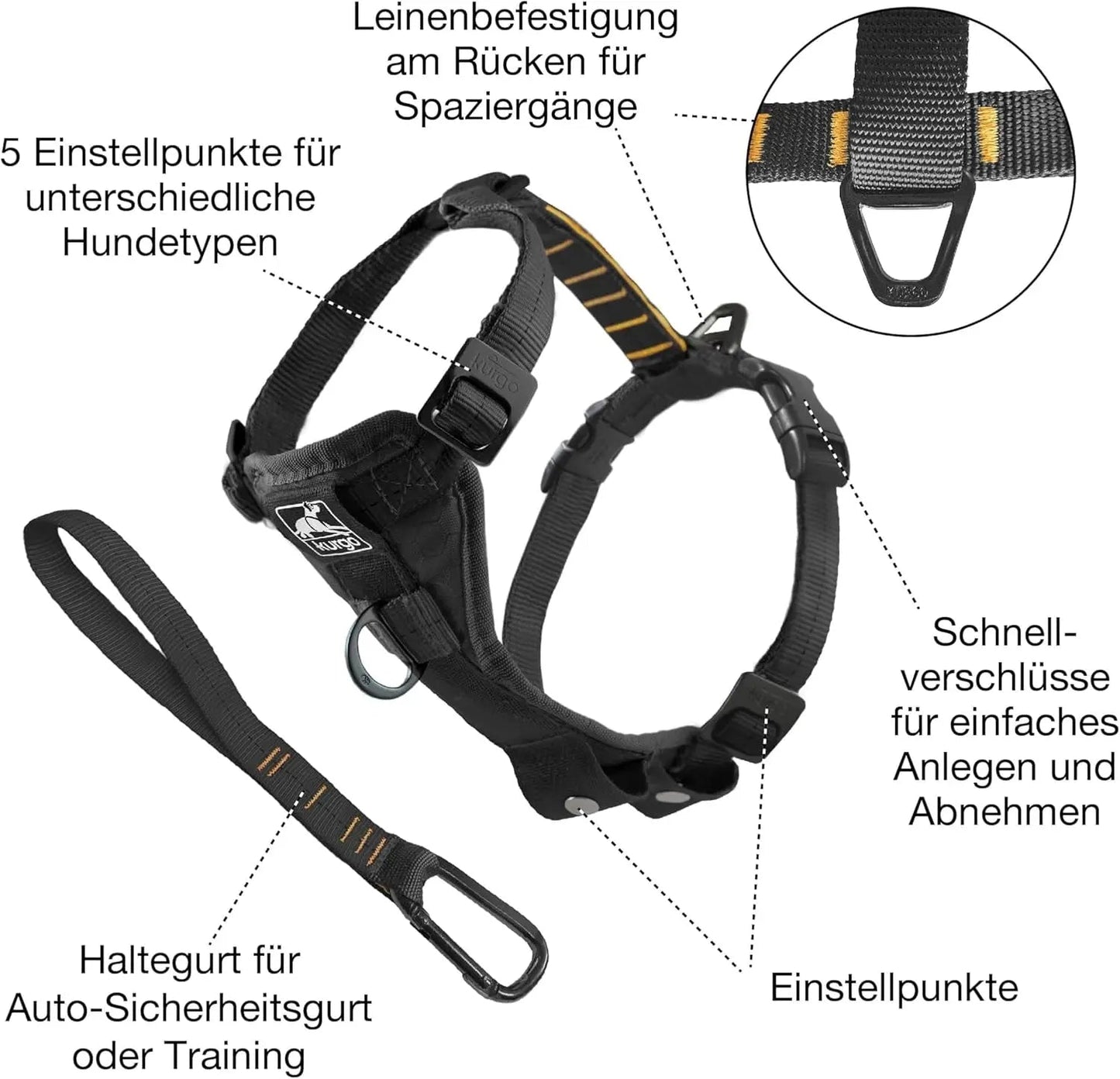 Harnais de promenade intelligent Tru-Fit pour chien - Confortable et ajustable - Éléments réfléchissants - Sangle à dégagement rapide - Accessoire idéal pour les promenades quotidiennes - Boucle de ceinture de sécurité incluse - Noir - Taille moyenne