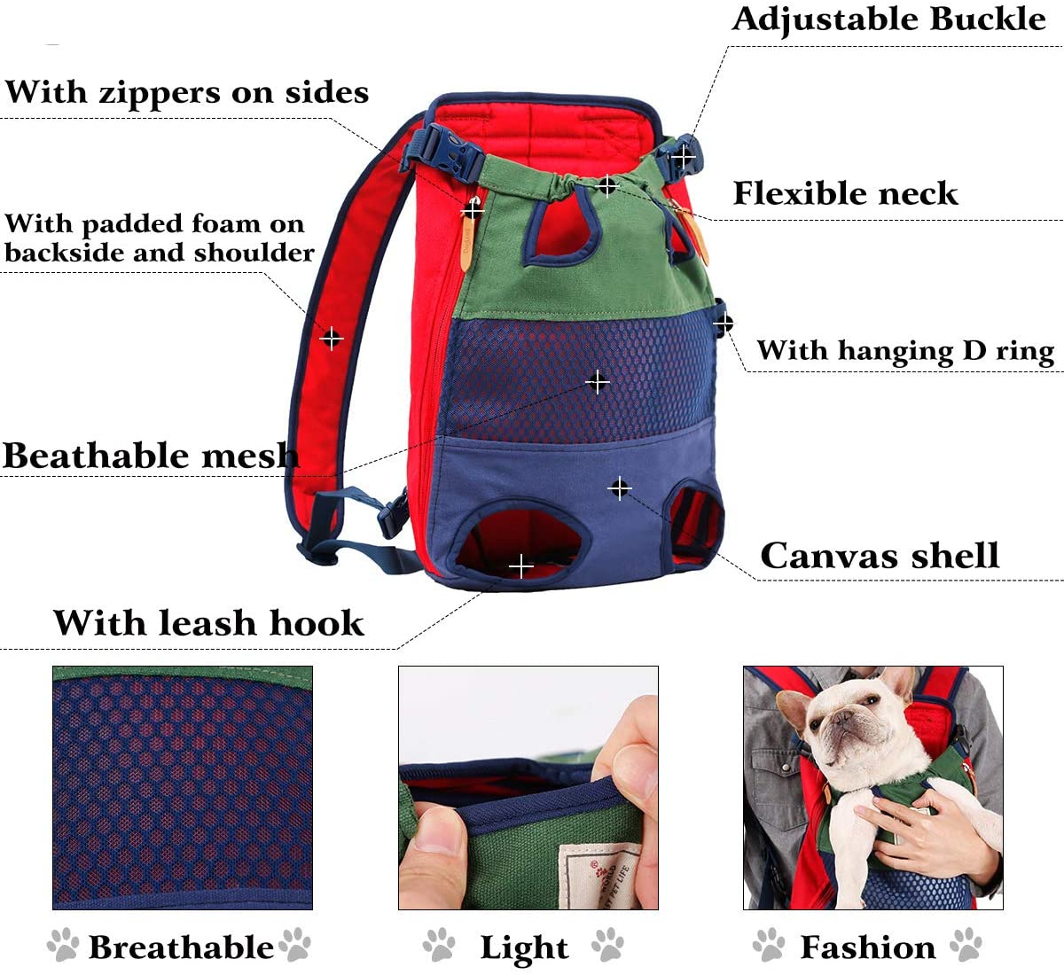 Mochila frontal para transportar perros y gatos