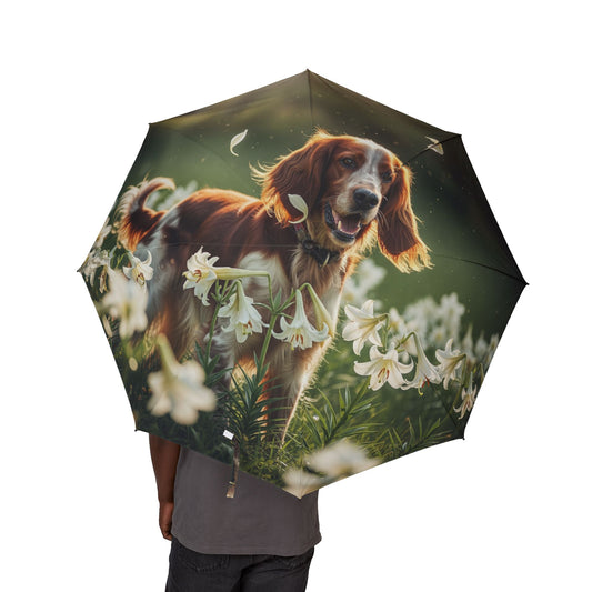 Irish Red and White Setter Semi-Automatic Foldable Umbrella