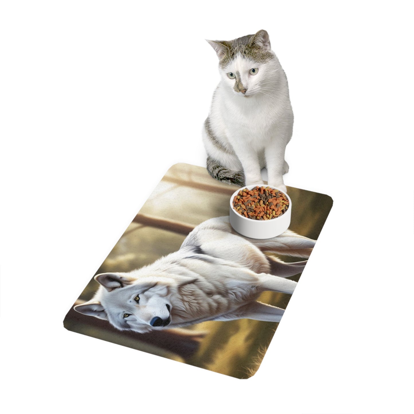 Pet Food Mat (12x18) - White Wolf