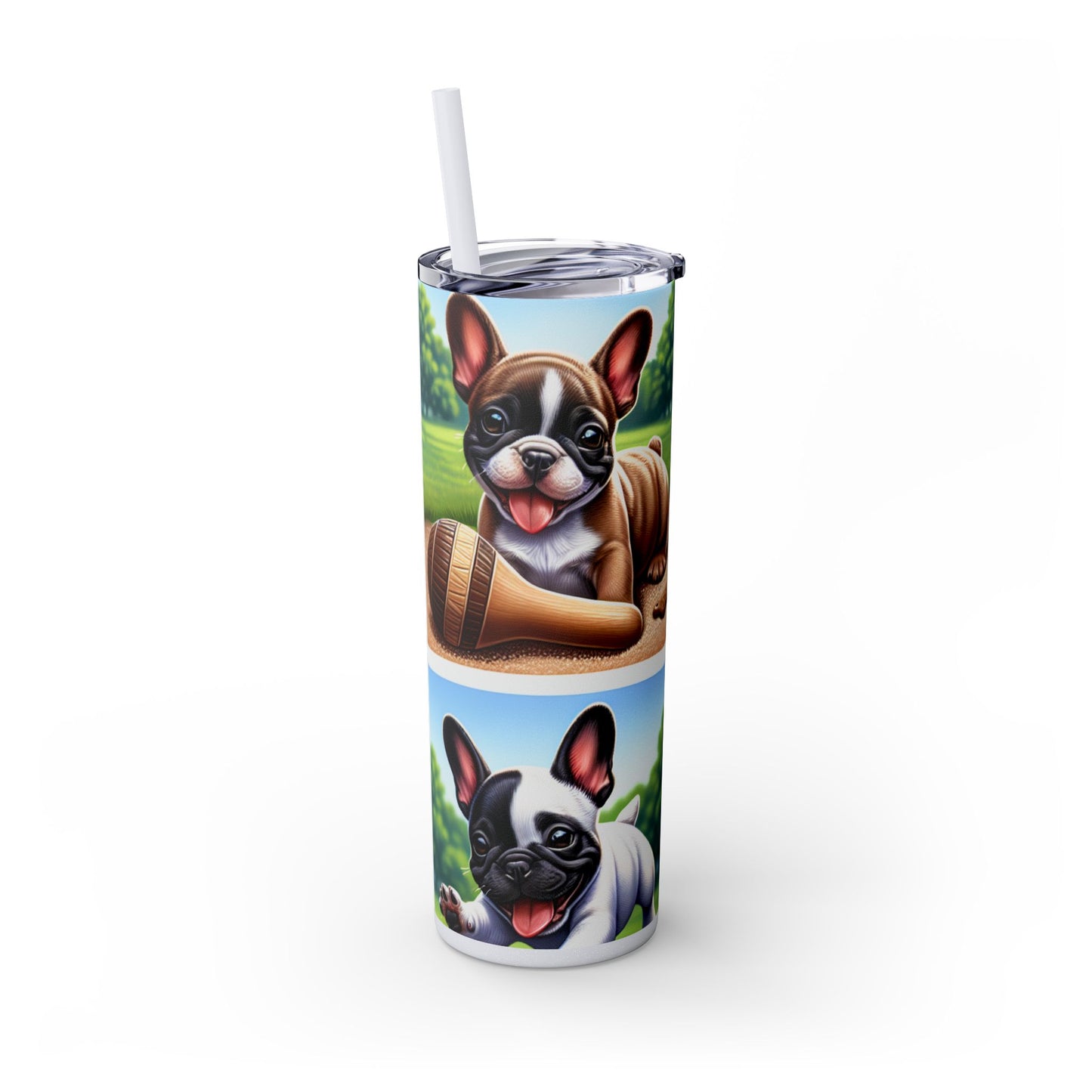 French Bulldog Skinny Tumbler with Straw, 20oz