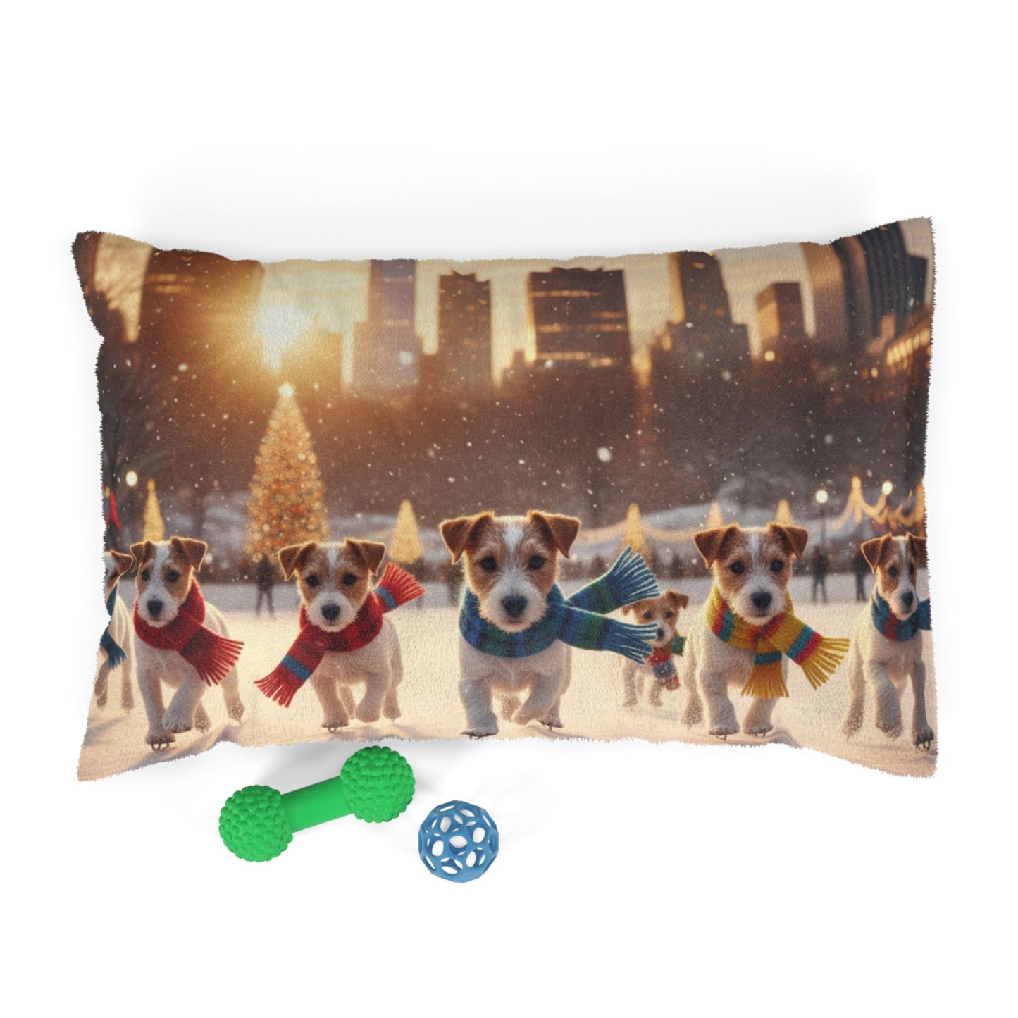 Holiday Puppy Cityscape Pet Bed