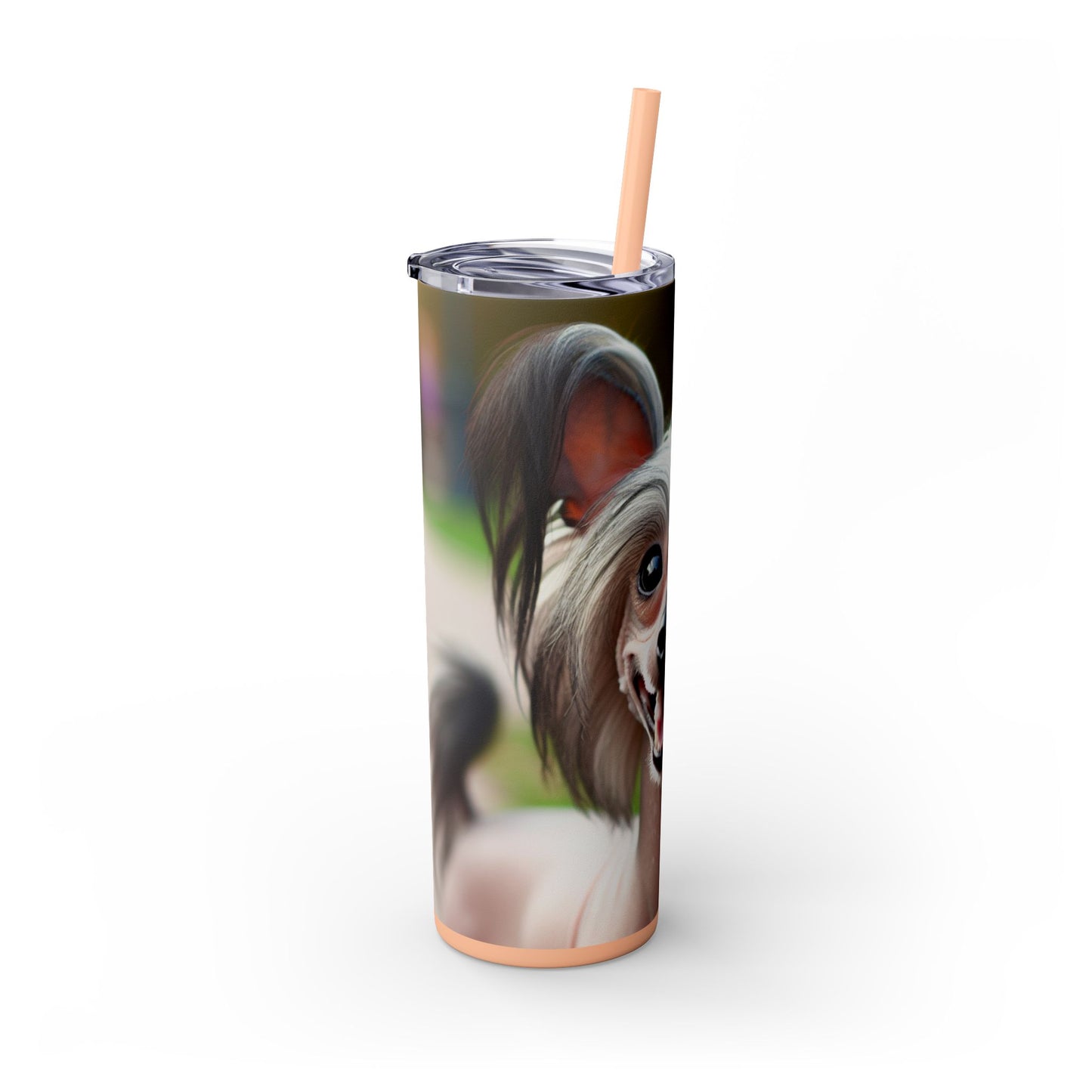 Gobelet isotherme à motif chien chinois à crête avec paille, 590 ml