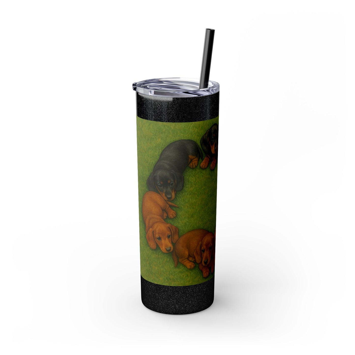 Gobelet isotherme avec paille, motif chiots teckels, 590 ml