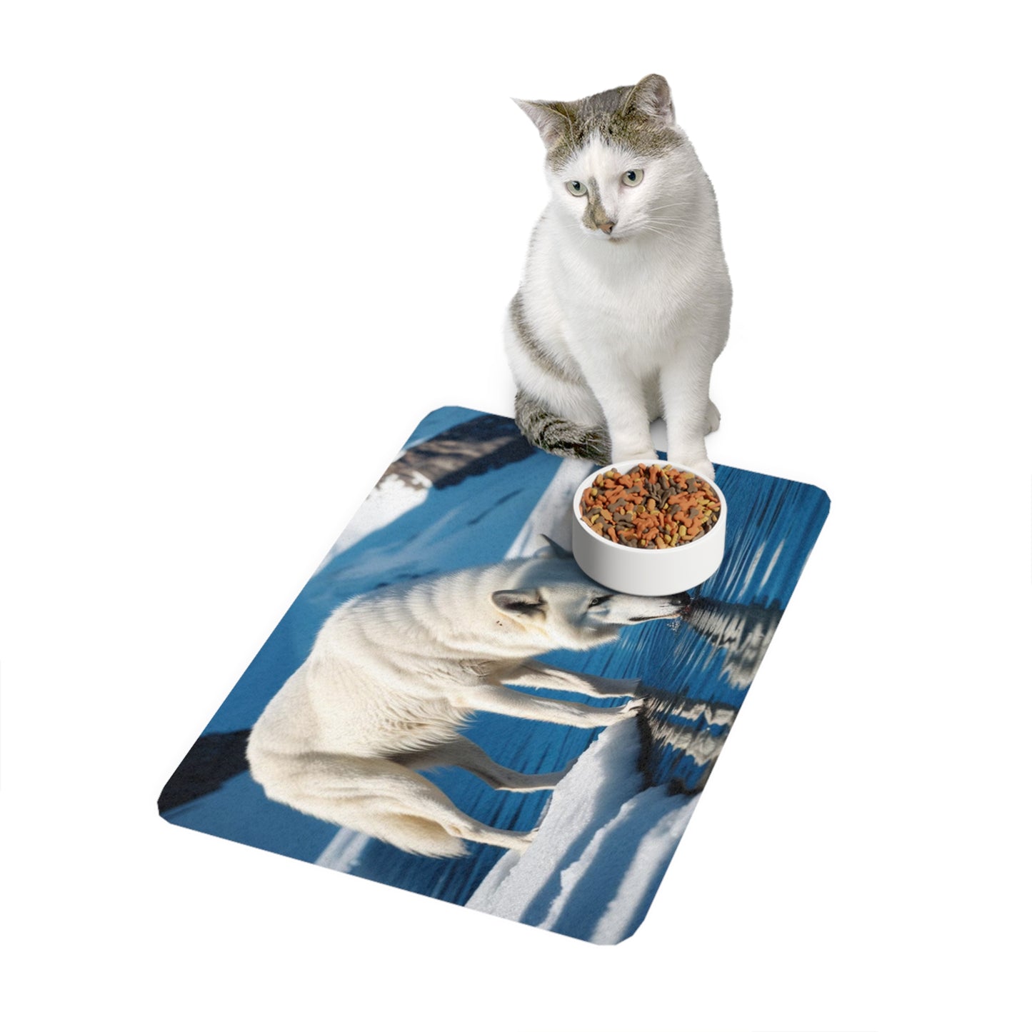 Pet Food Mat (12x18) - White Wolf