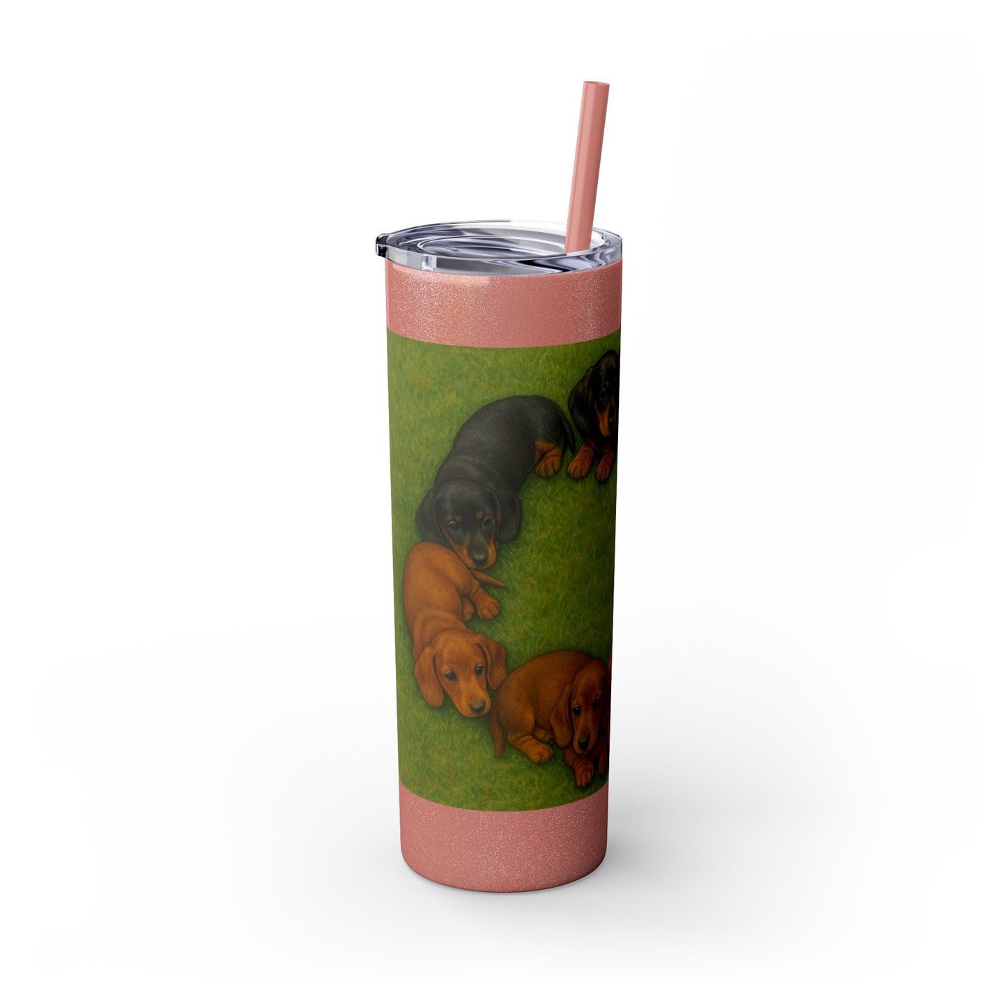 Gobelet isotherme avec paille, motif chiots teckels, 590 ml