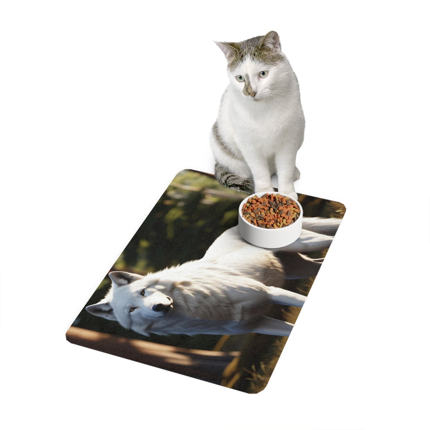 Pet Food Mat (12x18) - White Wolf