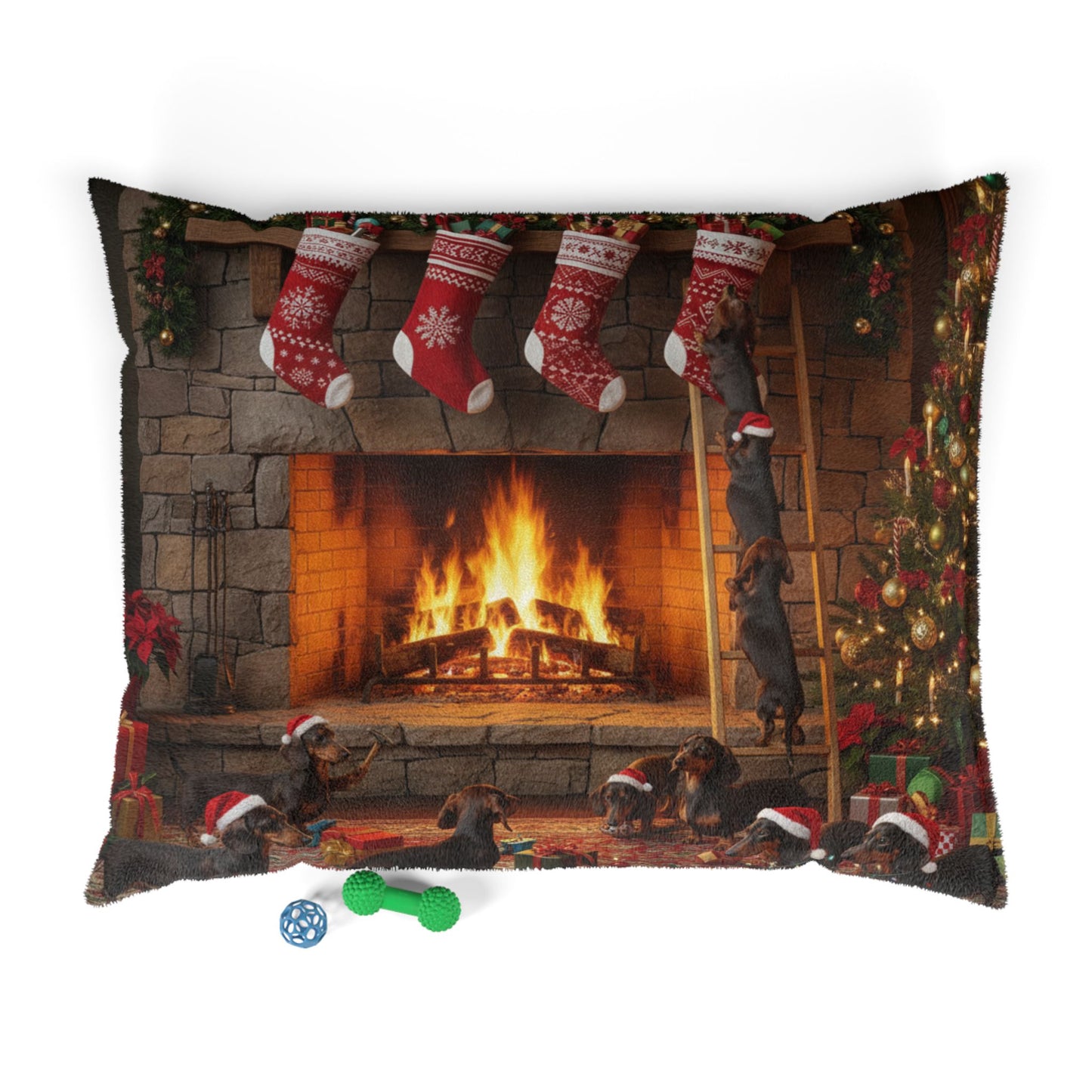 Dachshund Holiday Fireplace Pet Bed