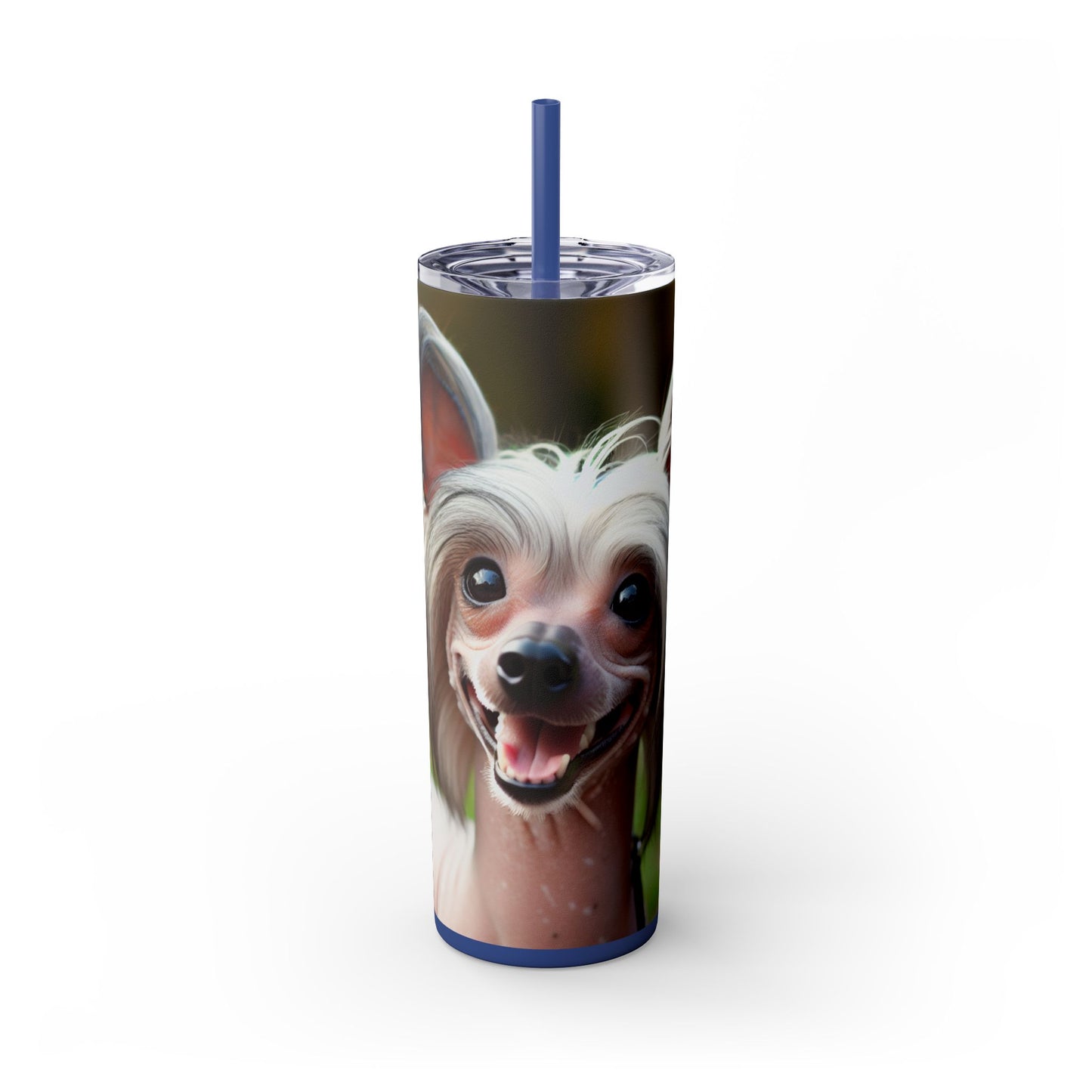 Gobelet isotherme à motif chien chinois à crête avec paille, 590 ml