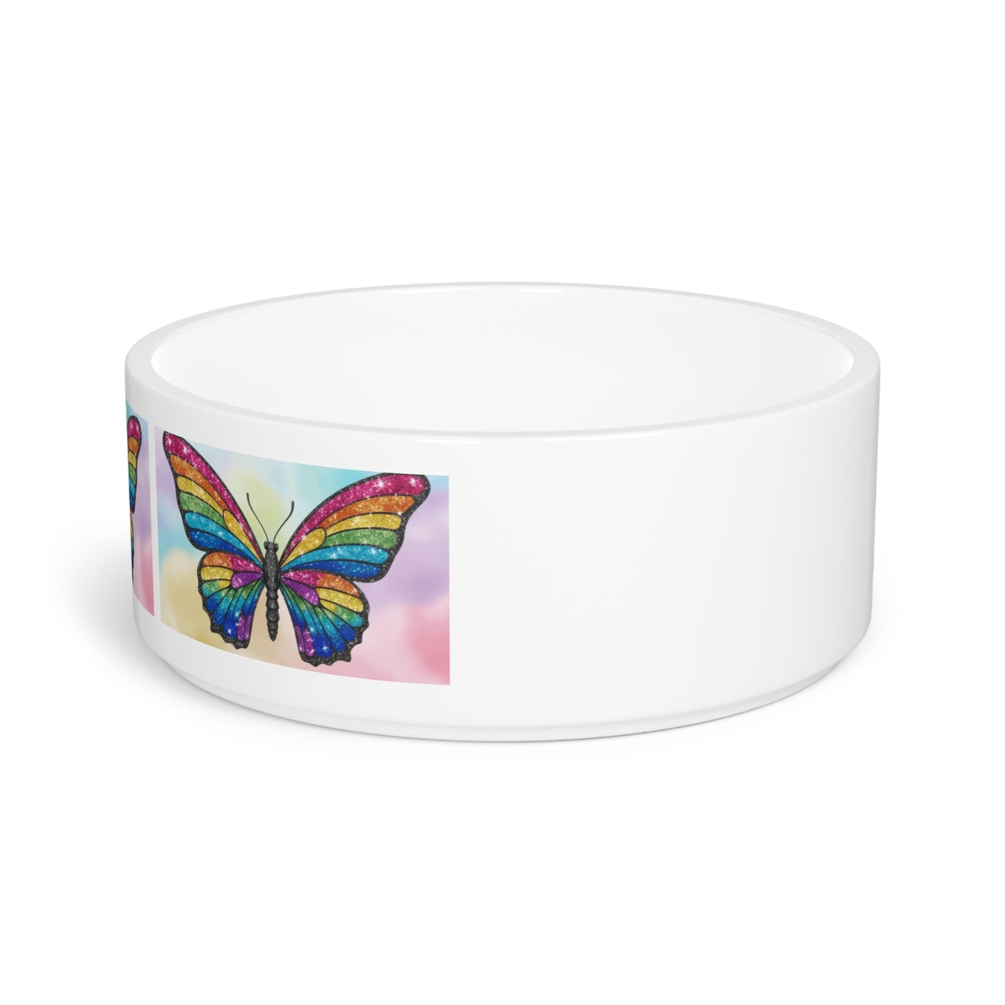 Glittery Rainbow Butterfly Pet Bowl