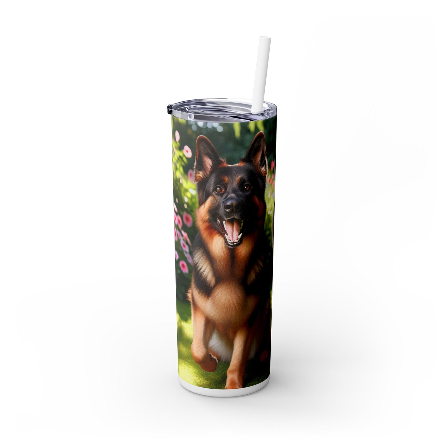 German Shepherd Skinny Tumbler with Straw, 20oz