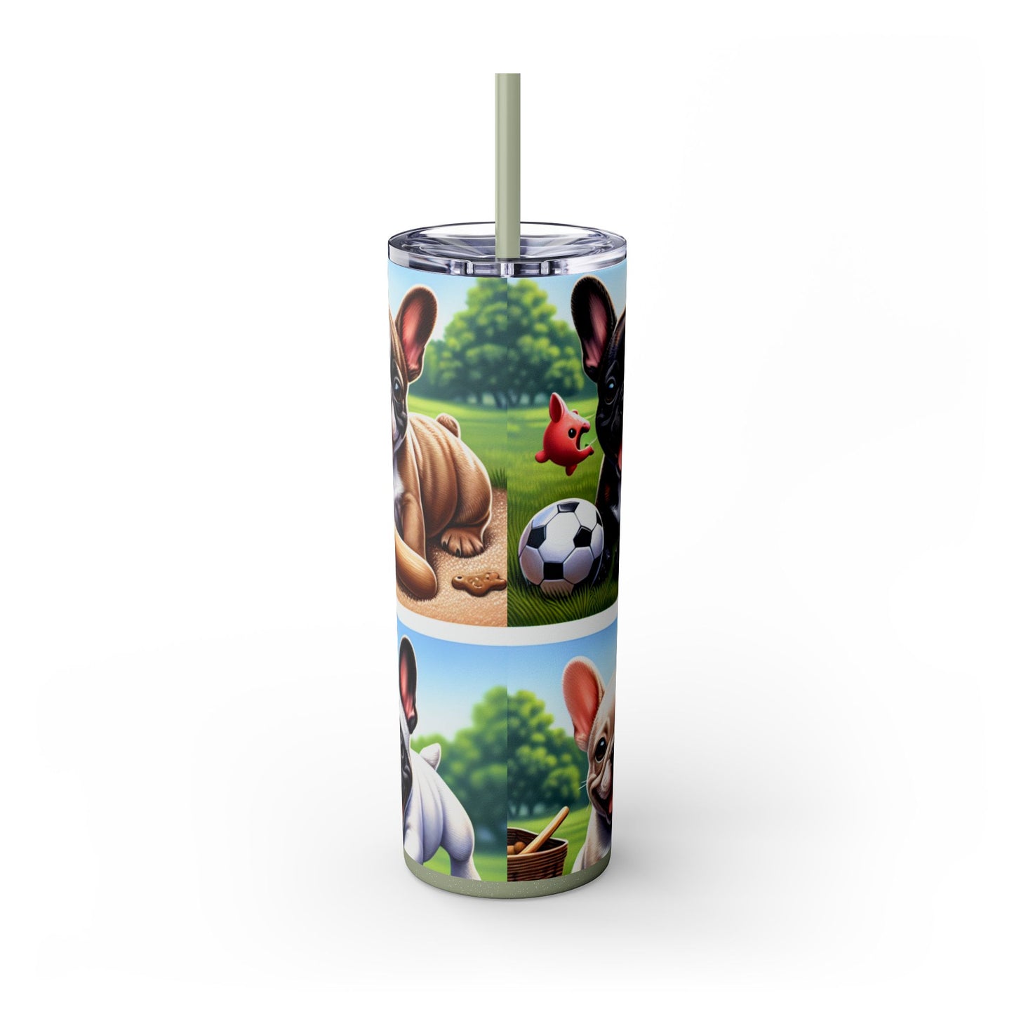 French Bulldog Skinny Tumbler with Straw, 20oz