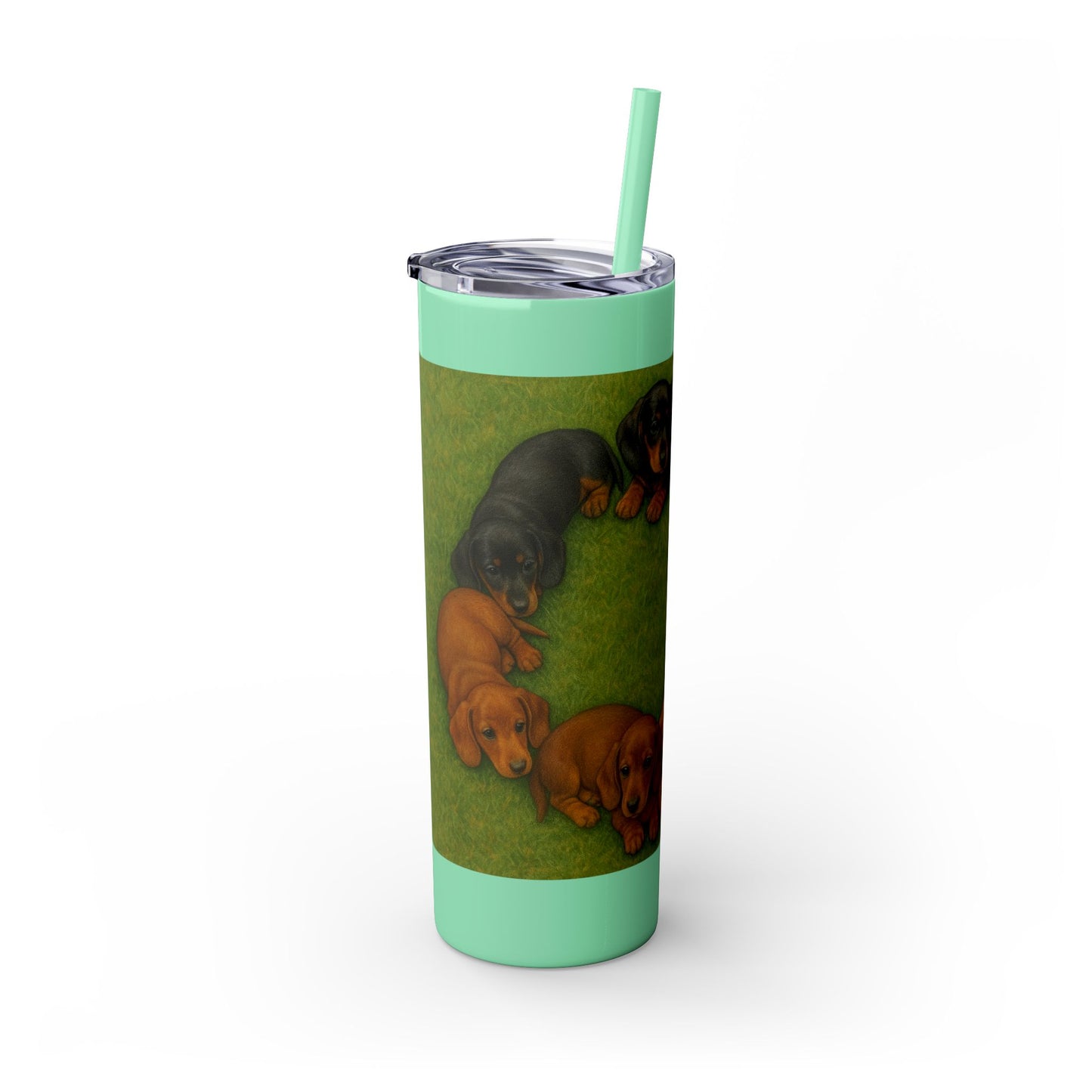 Gobelet isotherme avec paille, motif chiots teckels, 590 ml