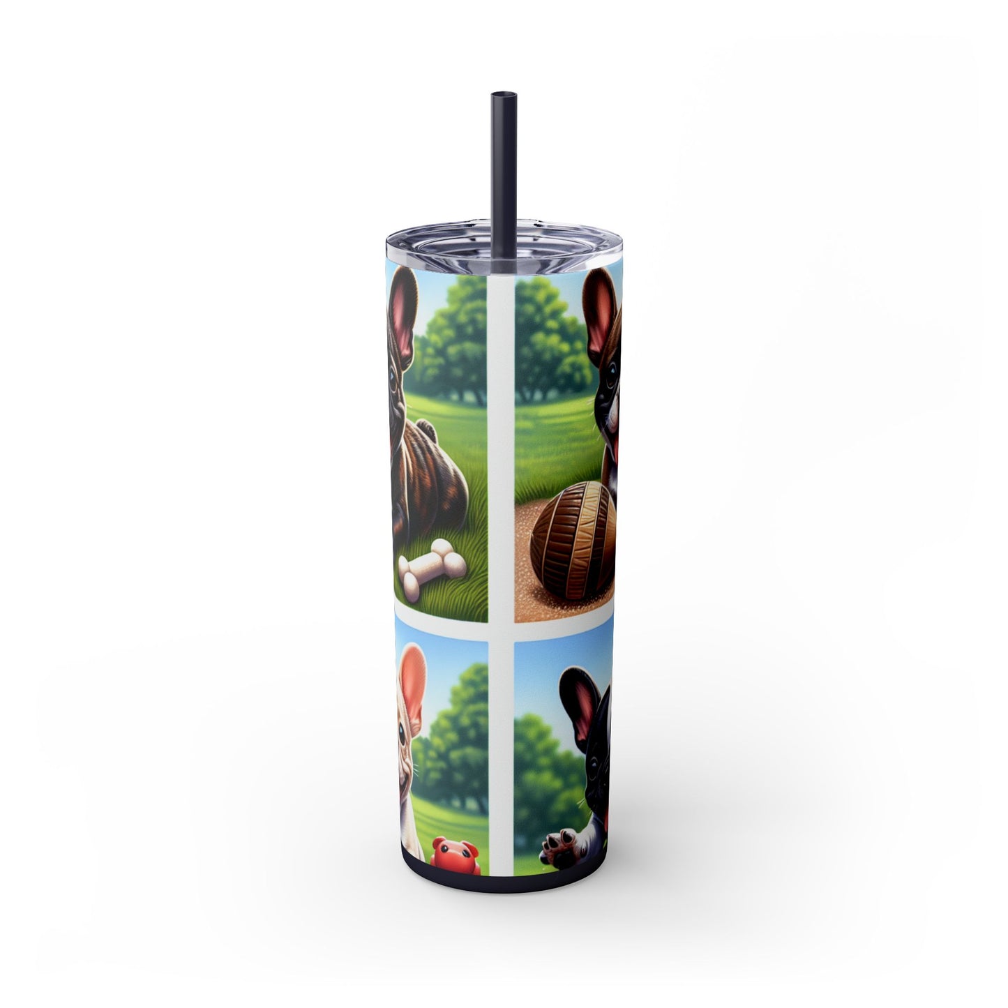 French Bulldog Skinny Tumbler with Straw, 20oz